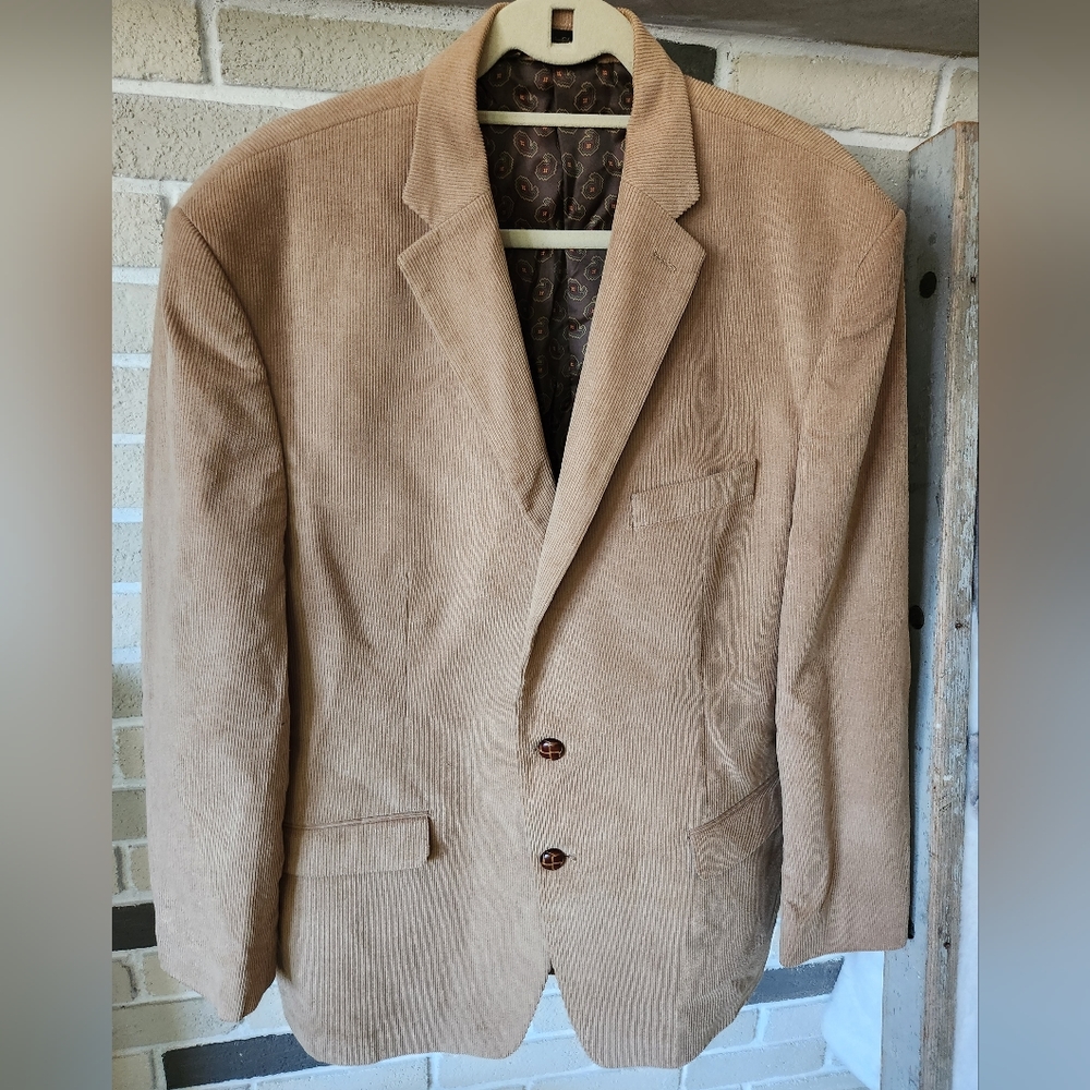 Chaps Brown Corduroy Blazer Suede Elbow Patch Vintage Professor Jacket